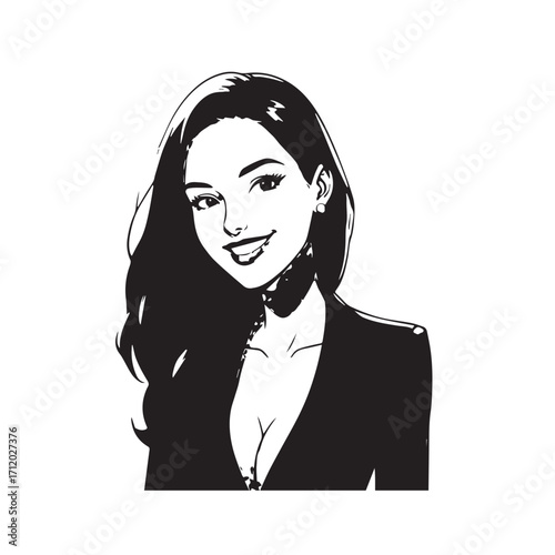 Beautiful Woman in Formal Dress Black and White Illustration Vector Art Design