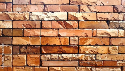 Close Up of Textured Red Brown Brick Wall with Mortar Joint Patterns Full Frame Architecture Backdrop in Warm Sunlight