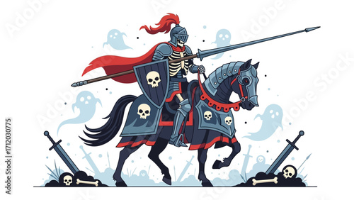 Spectral Knight: An illustration of a spectral knight, a skeletal warrior clad in armor, riding a spectral steed, and bearing a lance.