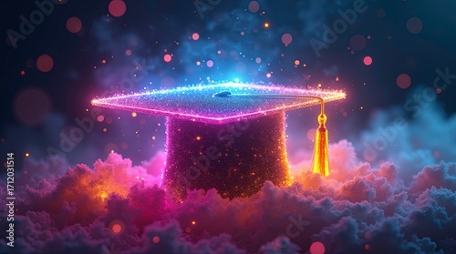 3d rendering colorful glittering Graduation Cap Festive Celebration