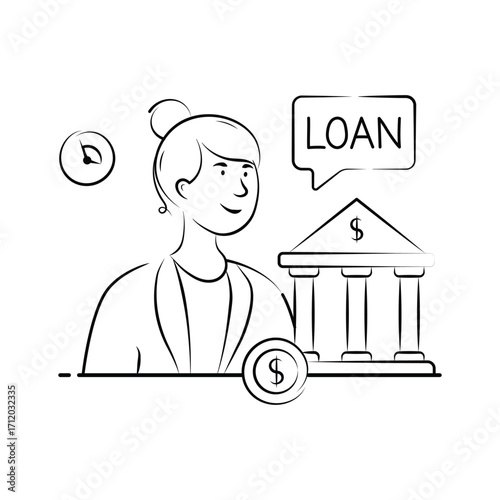Beautifully designed hand drawn illustration of business loan