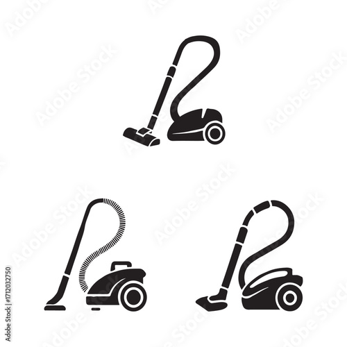 Shop vacuum solid icons set isolated on white background