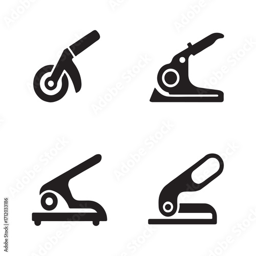 Ceramic tile cutter solid icons set isolated on white background