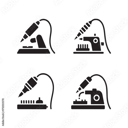 Soldering station solid icons set isolated on white background