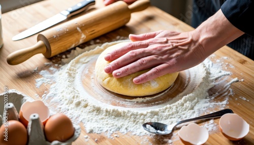 Baking dough preparation home kitchen cooking process cozy environment close-up view culinary skills