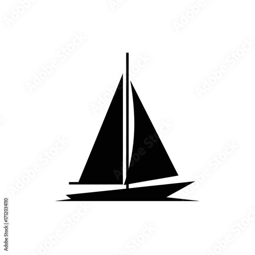 Simple black silhouette of a sailboat on water.