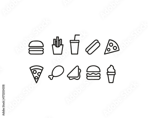 Fast food vector icon black and white illustration pack