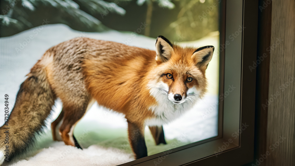 Fototapeta premium Wildlife Winter Portrait of a Red Fox in Snow – Detailed Fur and Nature Photography
