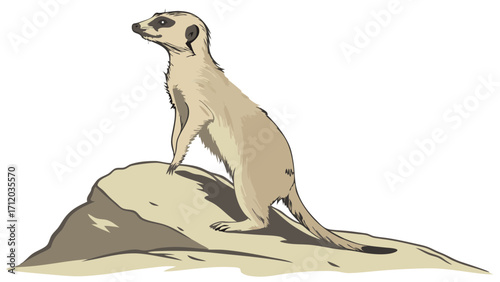 Alert and watchful small mammal on a rock illustration.