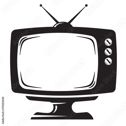 black and white silhouette of a monochrome TV vector on a white background