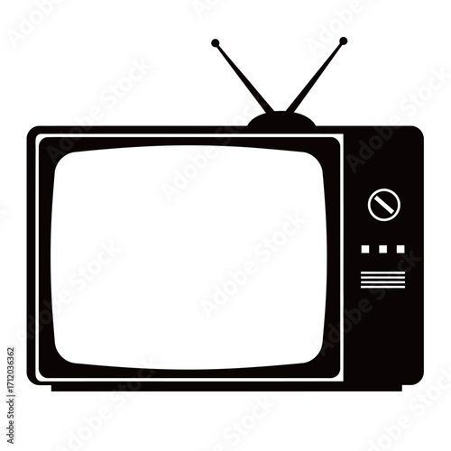 black and white silhouette of a monochrome TV vector on a white background