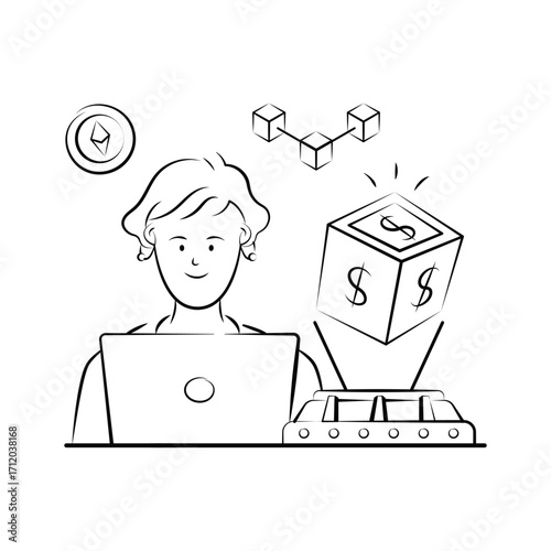 Blockchain Technology Illustration with Cryptocurrency and Digital Finance