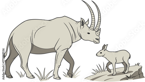 Adult and Baby Antelope Illustration Wildlife Line Art Mammal Vector Graphic Nature Drawing Animal Family Wild Animals African Fauna Zoo Animal Savannah Creature Grassland Mammal Horned.