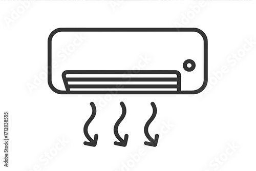 Air conditioner icon. HVAC system symbol. Climate control pictogram. Cooling and heating illustration. Airflow and ventilation sign. Wall mounted unit. Temperature regulation.