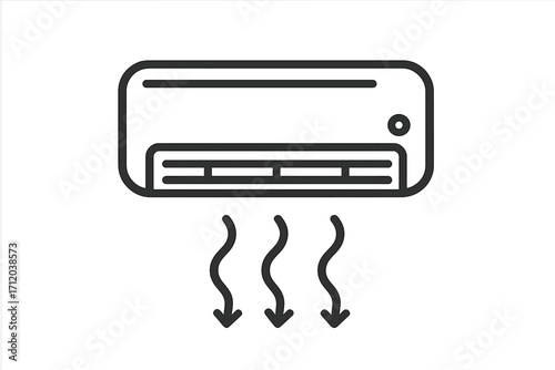 Air conditioner icon vector. Cooling system symbol for climate control. HVAC line art illustration. Simple appliance for temperature regulation, fresh air flow. Outline graphic.