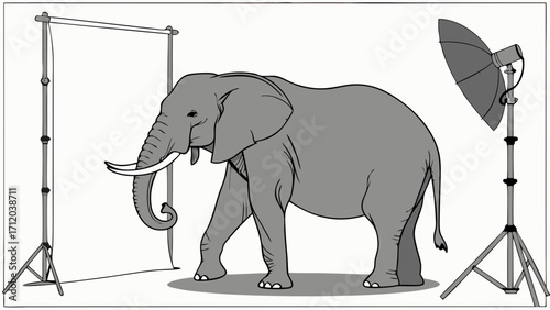 African Elephant in Photo Studio Setup Photography Illustration Wildlife Animal Portrait Backdrop Lighting.