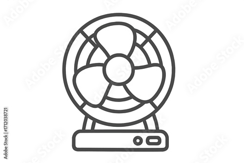 Fan icon vector illustration. Air cooling ventilator symbol. Electric blower line art. Summer cool breeze equipment. Climate control simple appliance for freshness and circulation.