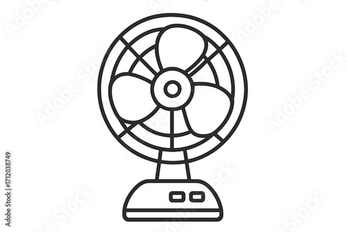 Fan icon. Electric table fan for cooling. Vector line art illustration. Summer heat and air circulation concept. Household appliance for ventilation. Simple blower symbol.