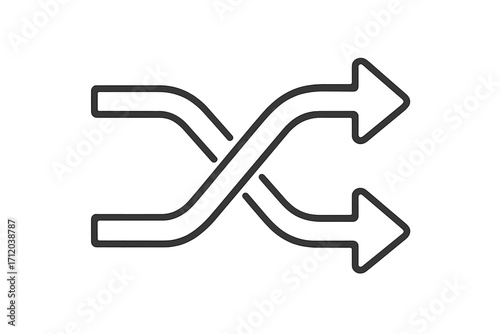 Shuffle icon music player symbol. Randomize playlist. Mix tracks. Crossover arrows sign. Change order. Interchange direction. Switch position. Vector line illustration.