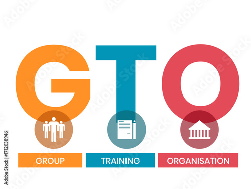 GTO - Group Training Organisation acronym. business concept background. vector illustration concept with keywords and icons. lettering illustration with icons for web banner, flyer, landing page