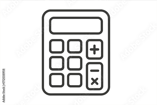 Calculator icon for math and finance. Vector line illustration for business, accounting, and budget concepts. Simple outline symbol for calculation, economy, and education.