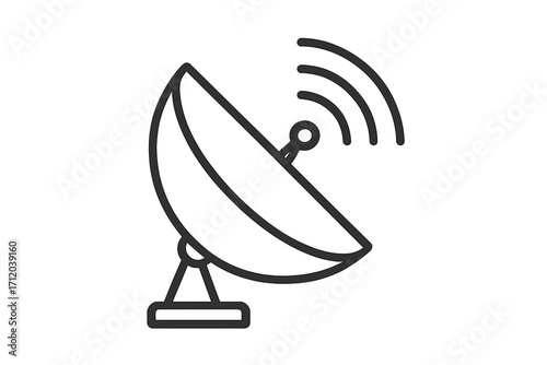 Satellite dish icon. Vector linear symbol of antenna for communication. Wireless signal transmission, broadcast network concept. Radar for data connection and global telecommunication.