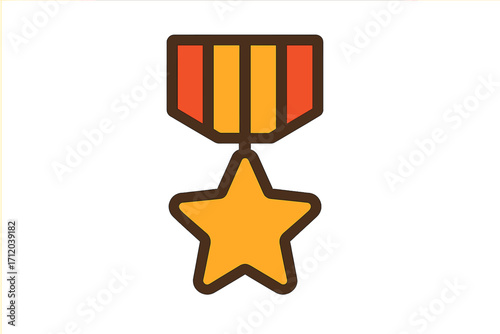 Hero award medal with star icon. Veteran's day military honor symbol. Vector illustration for achievement, victory, recognition. First place prize. Champion badge design element.