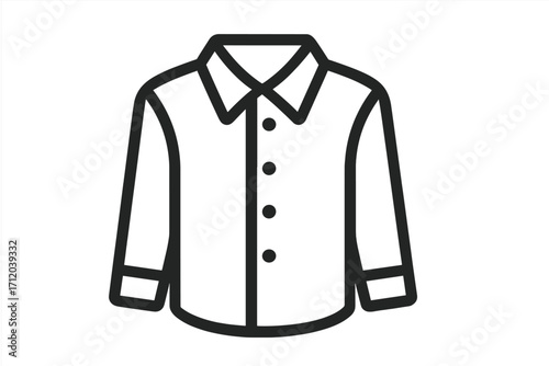 Button-up shirt icon. Long sleeve dress shirt symbol. Formal business wear. Men's fashion and apparel concept. Classic clothing garment. Outline vector illustration.