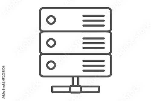 Server rack icon. Data center hardware symbol. Network storage and web hosting concept. Vector line art illustration for technology, database, and cloud computing connection.