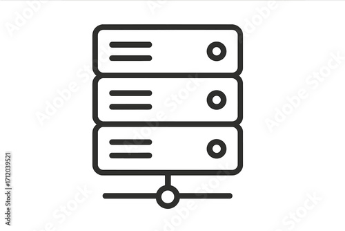 Server rack line icon. Database and hosting pictogram. Data storage and network connection symbol. Cloud computing and datacenter technology vector sign for web and apps.