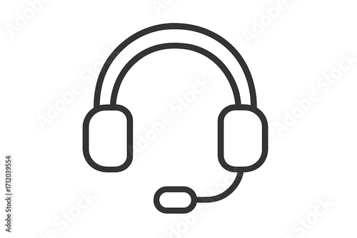 Headset icon for customer service and support. Call center operator with microphone. Vector linear symbol for communication, telemarketing, and hotline. Outline graphic.