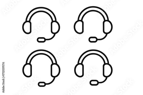Headset icon set. Line symbol collection for customer support, call center, and helpdesk. Vector illustration of headphones with microphone for contact us or operator concept.