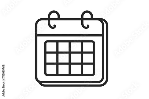 Calendar icon symbol. Schedule, date, day, month planner. Time management pictogram. Event reminder, appointment organizer for business. Agenda and deadline vector logo.