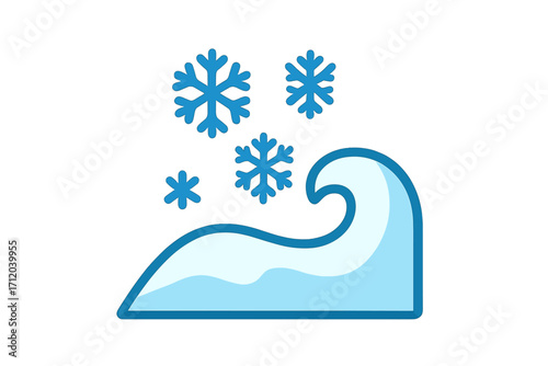Snow cap symbol, flat icon vector illustration. Winter season graphic with falling snowflakes. Cold weather, frost, snowdrift concept. Blue cartoon design element isolated.