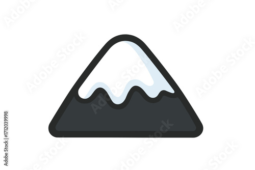 Simple mountain with snow cap vector icon. Flat cartoon illustration of a snowy peak. Symbol for nature, winter, and outdoor adventure. Logo design element for travel or alpine concept.