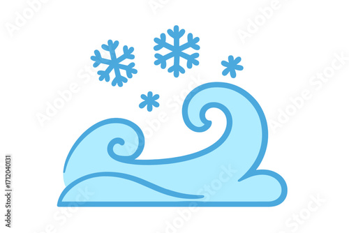 Snow cap symbol in flat style. Vector cartoon illustration of a snowdrift with snowflakes. Winter weather icon for cold, blizzard, and frosty conditions. Isolated design element.