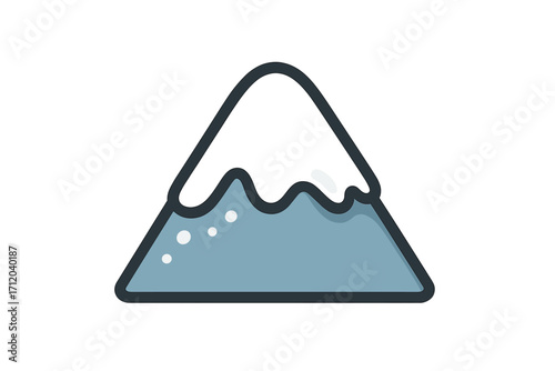 Mountain with snow cap icon. Flat style cartoon vector illustration. Simple nature landscape symbol for travel, adventure and winter design. Peak silhouette isolated on white.