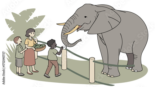Children feeding an elephant at a wildlife park.