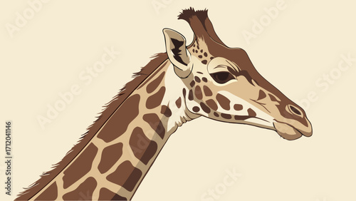 Elegant Giraffe Head Profile Wildlife Animal Illustration African Safari Theme Nature Art Zoo Animal Portrait.