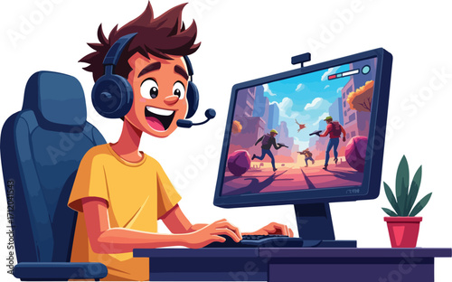 Cartoon Guy Playing a Video Game