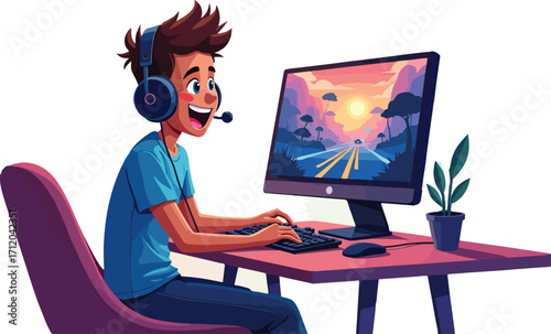 Cartoon Guy Playing a Video Game