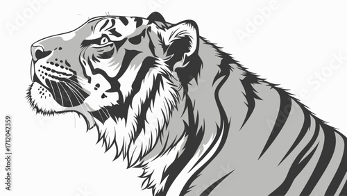 Stylized Tiger Head Wild Cat Portrait Monochrome Animal Illustration Graphic Design Element.