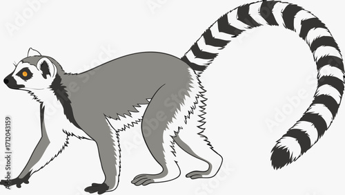 Ring-tailed Lemur illustration Cute primate cartoon Grey and white animal character Wildlife vector graphic Zoo animal design Exotic mammal art Childrens book illustration Nature design el.