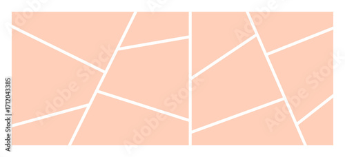 Wide photo collage template with a mosaic-style layout. Minimalist vector grid features irregular geometric shapes in gray, perfect for creating modern mood boards or banners