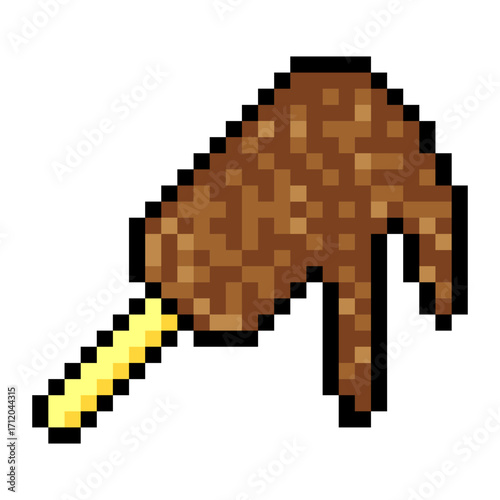 Chocolate glaze ice cream with pixel art isolated on white background