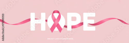 HOPE Poster with Flowing Ribbon Across Letters for Breast Cancer Awareness