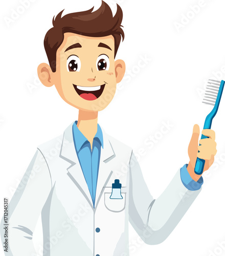 Cartoon Doctor Promoting Dental Hygiene