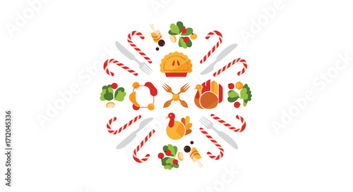 Celebrate Thanksgiving with festive food icons and holiday treats for delightful seasonal promotions and autumn event designs fun and cheery, Generative AI.