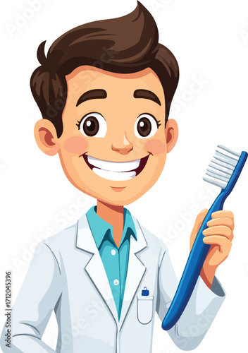 Cartoon Doctor Promoting Dental Hygiene