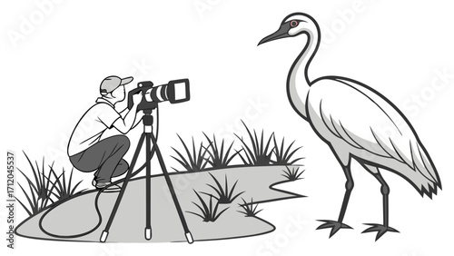 Wildlife Photographer Photographing a Large Bird in a Natural Setting.